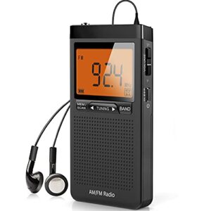 am fm portable radio personal radio with excellent reception battery operated by 2 aaa batteries with stero earphone, large lcd screen, digtail alarm clock radio