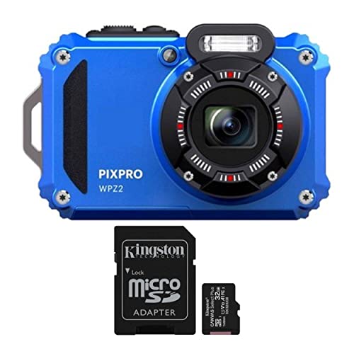 Kodak PIXPRO WPZ2 Rugged Waterproof 16MP Digital Camera with 4X Optical Zoom (Blue) Bundle with 32GB UHS-I microSDHC Memory Card with SD Adapter (2 Items)