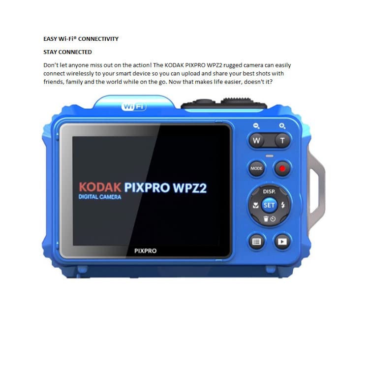 Kodak PIXPRO WPZ2 Rugged Waterproof 16MP Digital Camera with 4X Optical Zoom (Blue) Bundle with 32GB UHS-I microSDHC Memory Card with SD Adapter (2 Items)