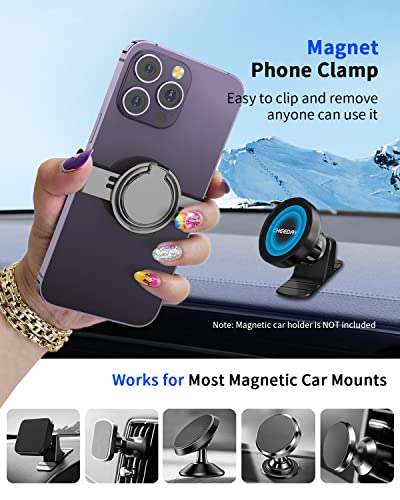 CHEEDAY Magnetic Phone Clamp Mount to Any Metal Surface, [Strong Magnet] Gym Metal Phone Clip Ring Grip for Magnetic Car Holder Compatible with iPhone 12 13 14 Pro Max, Most Phones and Cases, Gray