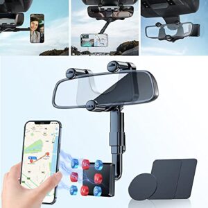 beenle upgraded rearview mirror magnetic phone holder mount for car, rotatable and retractable car phone holder, strong magnet cell phone holder car cradle fit all mobiles & vehicles