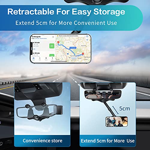 BEENLE Upgraded Rearview Mirror Magnetic Phone Holder Mount for Car, Rotatable and Retractable Car Phone Holder, Strong Magnet Cell Phone Holder Car Cradle Fit All Mobiles & Vehicles