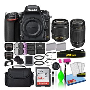 nikon d750 24.3mp dslr digital camera with 18-55mm and 70-300mm lenses (1543) deluxe bundle with sandisk 64gb sd card + large camera bag + filter kit + spare battery + telephoto lens
