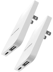 type c flat wall charger, galvanox ultra slim (multi-port power adapter) for iphone 11/12/13 iphone 14 pro/max and samsung galaxy models, 20w fast charging outlet plug – 2 pack (dual usb-c usb-a)