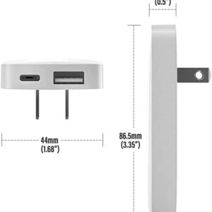 Type C Flat Wall Charger, Galvanox Ultra Slim (Multi-Port Power Adapter) for iPhone 11/12/13 iPhone 14 Pro/Max and Samsung Galaxy Models, 20W Fast Charging Outlet Plug - 2 Pack (Dual USB-C USB-A)