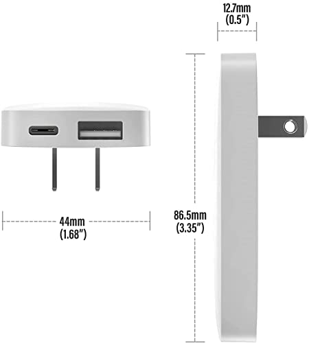 Type C Flat Wall Charger, Galvanox Ultra Slim (Multi-Port Power Adapter) for iPhone 11/12/13 iPhone 14 Pro/Max and Samsung Galaxy Models, 20W Fast Charging Outlet Plug - 2 Pack (Dual USB-C USB-A)