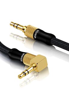 aux cable for car， vanaux 90 degree right angle auxiliary cable stereo aux jack to jack cord compatible for mp3 player, car stereos, smartphone, speakers, headphone and more(5ft/1.5m)