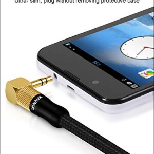 Aux Cable for Car， VANAUX 90 Degree Right Angle Auxiliary Cable Stereo Aux Jack to Jack Cord Compatible for Mp3 Player, Car Stereos, Smartphone, Speakers, Headphone and More(5ft/1.5m)