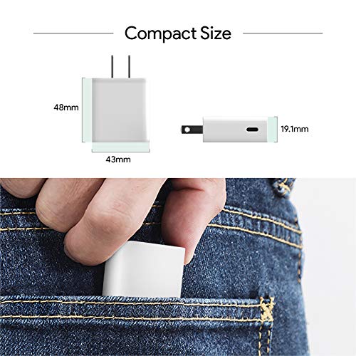 USB C Charger, 20W Fast Type C Charger with PD 3.0, Durable USB Wall Charger Block, Compact Power Adapter for Majority of Mobile Phone Models