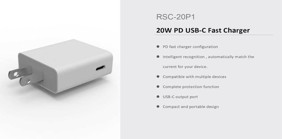 USB C Charger, 20W Fast Type C Charger with PD 3.0, Durable USB Wall Charger Block, Compact Power Adapter for Majority of Mobile Phone Models