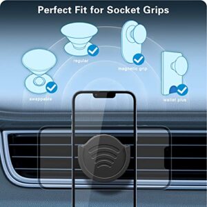 pop-tech Air Vent Phone Holder for Socket Mount, 360° Rotation Vent Clip Car Mount Silicone with Adjustable Switch Lock for Collapsible Grip/GPS Navigation & 3M Sticky Adhesive for Expanding Stand