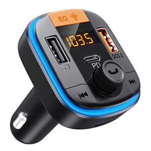 bluetooth fm transmitter for car – tensun bluetooth car adapter pd20w+qc3.0 cigarette lighter bluetooth 5.0 radio receiver music player car charger supports hands-free call siri google assistant
