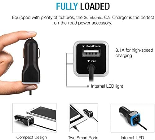 iPhone Car Charger, [Apple MFI Certified] Car Charger for iPhone 14, 13, 12, 11, X, XR, XS, Pro, 8 Plus, 7 Plus, Pro Max, iPad Pro, Air 4, Mini with Extra USB Port