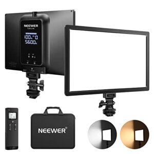 neewer advanced 2.4g led video light panel lighting kit, 12.9″ dimmable bi color soft key light with remote/3200k~5600k/cri 97+/built in 7.4v 5200mah battery for game/live stream/youtube/photography