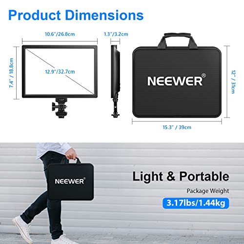 NEEWER Advanced 2.4G LED Video Light Panel Lighting Kit, 12.9" Dimmable Bi Color Soft Key Light with Remote/3200K~5600K/CRI 97+/Built in 7.4V 5200mAh Battery for Game/Live Stream/YouTube/Photography