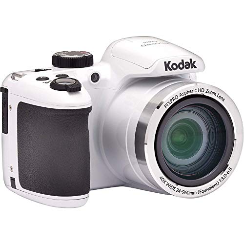 Kodak PIXPRO AZ401 40x Astro Zoom Digital Camera (White) Bundle with Holster Case, Rechargeable Batteries, Memory Card, and Digital Reader USB (5 Items)
