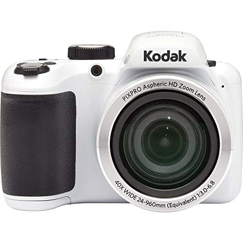 Kodak PIXPRO AZ401 40x Astro Zoom Digital Camera (White) Bundle with Holster Case, Rechargeable Batteries, Memory Card, and Digital Reader USB (5 Items)