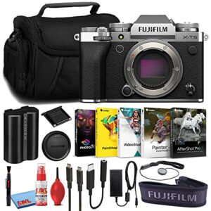 fujifilm x-t5 mirrorless digital camera (body only) (silver, 16782337) bundle with corel photo editing software + large camera bag + lens cap keeper + deluxe camera cleaning kit + more