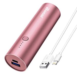 BONAI Portable Charger iPhone 5000mAh Power Bank Cylindrical Ultra-Compact External Backup Battery Compatible with iPhone 13 12 iPad iPod Samsung Tablets - Rose Gold (with an 8-pin Charging Cable)