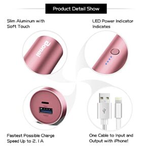 BONAI Portable Charger iPhone 5000mAh Power Bank Cylindrical Ultra-Compact External Backup Battery Compatible with iPhone 13 12 iPad iPod Samsung Tablets - Rose Gold (with an 8-pin Charging Cable)