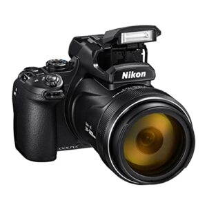 nikon coolpix p1000 digital camera (import model) with rechargeable li-ion battery, ac adapter, usb cable, strap, snap-on front lens cap, lens hood