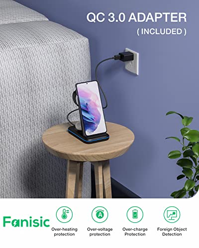 Wireless Charging Station for Samsung Galaxy Phone/Watch/Buds, 3 in 1 Foldable Charging Stand for Samsung S23 Ultra/S22/S21/S20/Note20/10/Galaxy Watch5/4/3/Classic/Active Buds+/Live with 18W Adapter