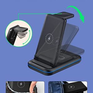 Wireless Charging Station for Samsung Galaxy Phone/Watch/Buds, 3 in 1 Foldable Charging Stand for Samsung S23 Ultra/S22/S21/S20/Note20/10/Galaxy Watch5/4/3/Classic/Active Buds+/Live with 18W Adapter