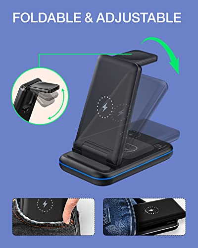 Wireless Charging Station for Samsung Galaxy Phone/Watch/Buds, 3 in 1 Foldable Charging Stand for Samsung S23 Ultra/S22/S21/S20/Note20/10/Galaxy Watch5/4/3/Classic/Active Buds+/Live with 18W Adapter