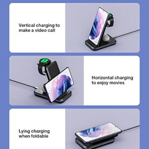 Wireless Charging Station for Samsung Galaxy Phone/Watch/Buds, 3 in 1 Foldable Charging Stand for Samsung S23 Ultra/S22/S21/S20/Note20/10/Galaxy Watch5/4/3/Classic/Active Buds+/Live with 18W Adapter