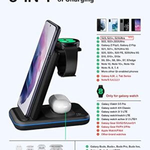 Wireless Charging Station for Samsung Galaxy Phone/Watch/Buds, 3 in 1 Foldable Charging Stand for Samsung S23 Ultra/S22/S21/S20/Note20/10/Galaxy Watch5/4/3/Classic/Active Buds+/Live with 18W Adapter