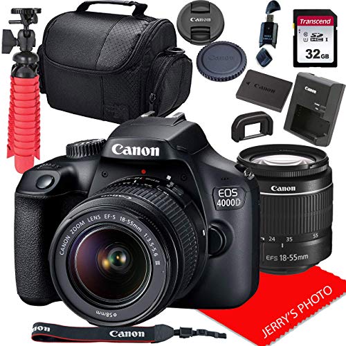 Canon EOS 4000D DSLR Camera w/Canon EF-S 18-55mm F/3.5-5.6 III Zoom Lens + 32GB SD Card + More (Renewed)