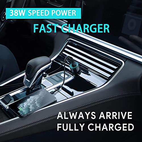 Bluemega Fast Car Charger, 38W Dual Port USB Power Delivery Rapid Car Charger Adapter with 2Pack Nylon Braided Cord Quick Car Charging Compatible for iPhone 13 12 11 Pro Max X XR XS 8Plus