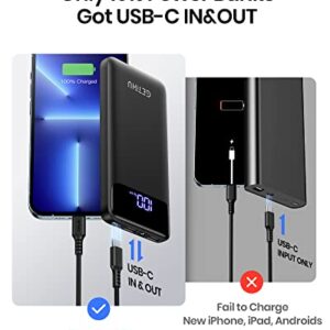 GETIHU Portable Charger, 3A High Speed 10000mAh LED Display USB C Power Bank, Tri-outputs Battery Pack with Flashlight Compatible with iPhone 14 13 12 11 Pro Samsung S22 Google LG iPad [2023 Upgraded]