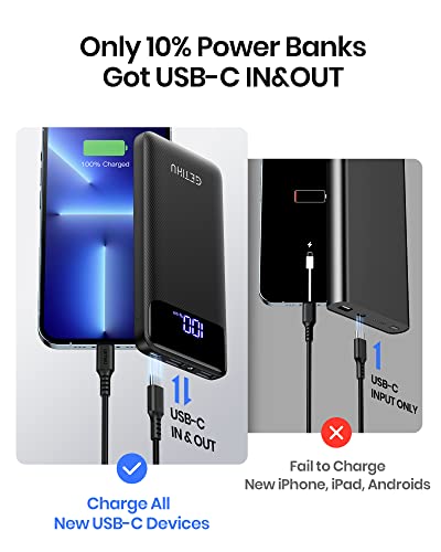 GETIHU Portable Charger, 3A High Speed 10000mAh LED Display USB C Power Bank, Tri-outputs Battery Pack with Flashlight Compatible with iPhone 14 13 12 11 Pro Samsung S22 Google LG iPad [2023 Upgraded]