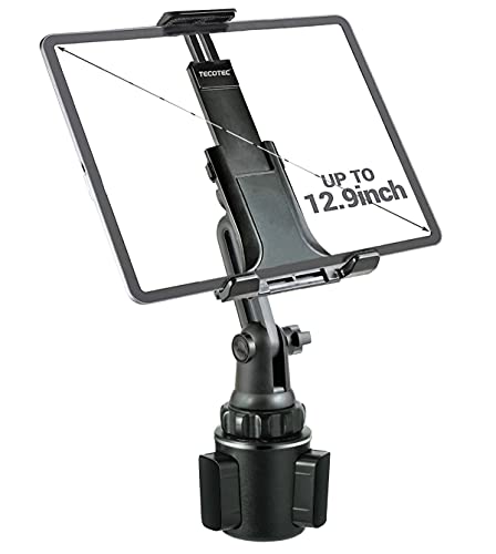 TECOTEC Universal 2 in 1 Car Cup Holder Tablet Mount, Upgraded 9" Long Neck Cup Holder iPad Holder for All Cellphones/Z Fold 3/2/Rugged Phones/Tablets up to 12.9"