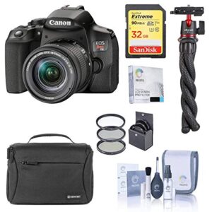 canon eos rebel t8i dslr camera with 18-55mm lens, bundle with bag, 32gb sd card, mini tripod, filter kit, screen protector and accessories