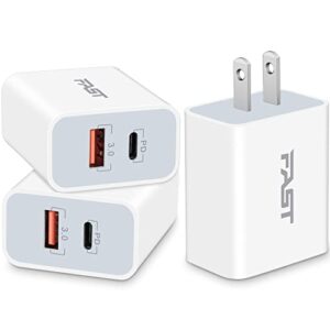 power-7 usb c wall charger, 3-pack 20w 2port fast usbc charger block plug pd power adapter type c charging box brick cube for iphone 14 13 12 pro max mini 11 se xs xr x, pad, samsung, tablet, android