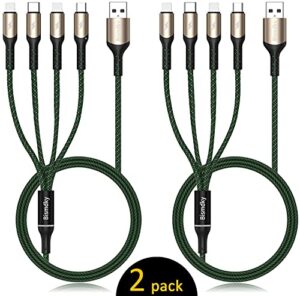 bismdky multi charging cable, 2pack 4ft nylon braided universal 4 in 1 multiple usb cable 3a charging ，with dual phone/usb-c/micro-usb port adapter connectors for cell phones tablets and more