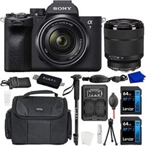 sony a7 iv mirrorless digital camera with 28-70mm lens bundle with gadget bag, 64gb sdxc card (2pc), monopod, dually charger, more | sony alpha 7 iv