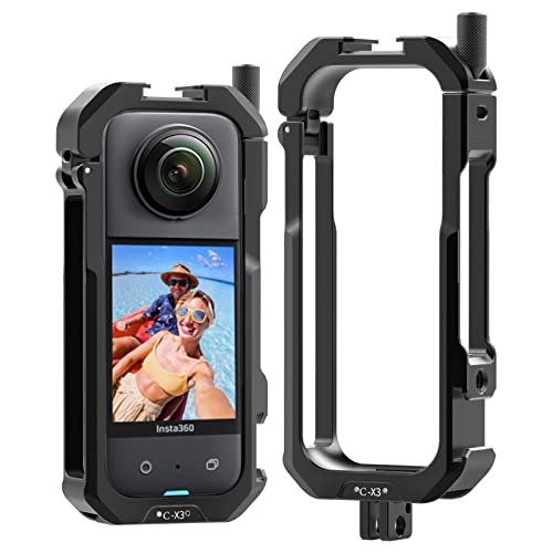 Protective Cage for insta360 X3 Accessories - ULANZI C-X3 insta360 X3 Vlog Case I Aluminum Alloy I 2 Cold Shoe I Silicone Lens Cover I Carrying Bag I No Block Mic Mount & Battery Replacement