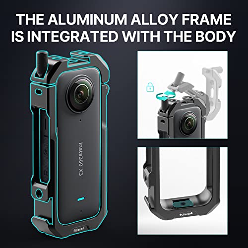 Protective Cage for insta360 X3 Accessories - ULANZI C-X3 insta360 X3 Vlog Case I Aluminum Alloy I 2 Cold Shoe I Silicone Lens Cover I Carrying Bag I No Block Mic Mount & Battery Replacement