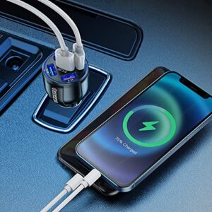 2 Pack USB Charger for Car, QC 3.0 Fast Car Charger Adapter with 5 Ports, Cigarette Lighter Car Adapter, Compatible with iPhone 13/Pro/Pro Max, 12, 11, Camera, Car Accessories （Blue/2PCS）