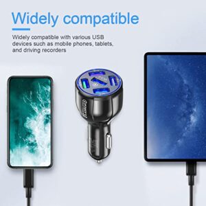 2 Pack USB Charger for Car, QC 3.0 Fast Car Charger Adapter with 5 Ports, Cigarette Lighter Car Adapter, Compatible with iPhone 13/Pro/Pro Max, 12, 11, Camera, Car Accessories （Blue/2PCS）