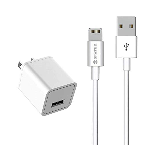 iPhone Charger, Spater Travel Home Wall Charger and a Charging Cable Compatible with iPhone 13, iPhone 12, iPhone 11, iPhone X, iPhone 8, 7, 6, 5, iPad Mini, iPod Touch, and iPods (White)