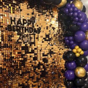 Gold Shimmer Wall Backdrop,24 Pcs Square Sequin Wall Panels Birthday Wedding Backdrop Bachelorette Party Decoration, Wall Decor for Christmas Photo Backdrops Anniversary Engagement Graduation