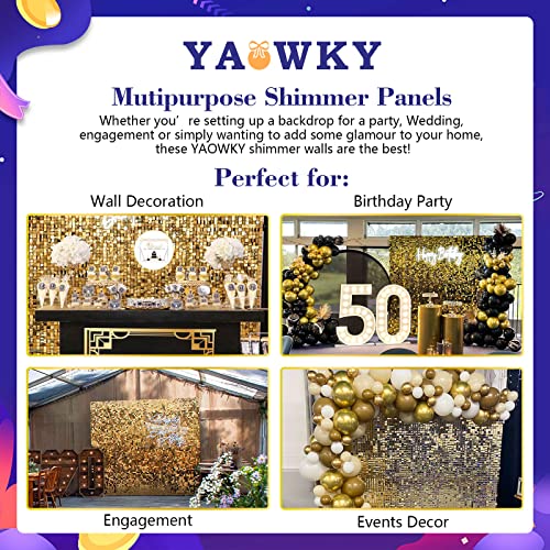 Gold Shimmer Wall Backdrop,24 Pcs Square Sequin Wall Panels Birthday Wedding Backdrop Bachelorette Party Decoration, Wall Decor for Christmas Photo Backdrops Anniversary Engagement Graduation