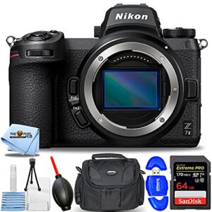 nikon z 7ii mirrorless digital camera (body only) 1653 – essential bundle includes: sandisk extreme pro 64gb sd, memory card reader, gadget bag, blower. microfiber cloth and cleaning kit