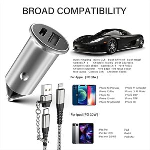 30W USB-C & USB-A Dual Port Car Charger Power Delivery Fast Auto Charging with Apple MFi Certified 6ft USB-C to Lightning Cable and USB Adapter for iPhone 14/13/12X/Xs/XR/Pro Max/Mini, iPad, AirPods