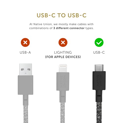 Native Union Type-C Belt Cable - USB-C to USB-C 4ft Ultra-Strong Charging Cable Compatible with iPad Pro 2018-21, iPad Air 5, Microsoft Surface Go 3, Google Pixel 6, Samsung Galaxy S22 (Cosmos)