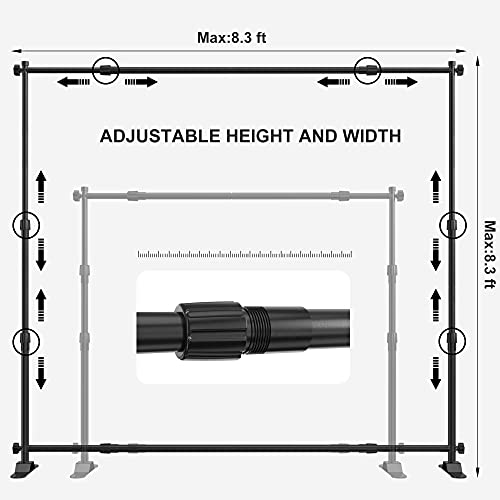 8'x8' Heavy Duty Backdrop Banner Stand,with Thicker Professional Large Telescopic Connecting Pipe,Fit Trade Show and Display Booth Exhibitor Background,with Carrying Bag（Black)